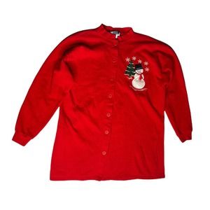 Vintage Womens Endless Designs Red Christmas Snowman Sweatshirt Jacket‎ Size XXL